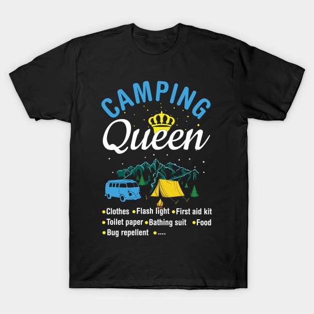 Camping Camper Queen T-Shirt by CrissWild